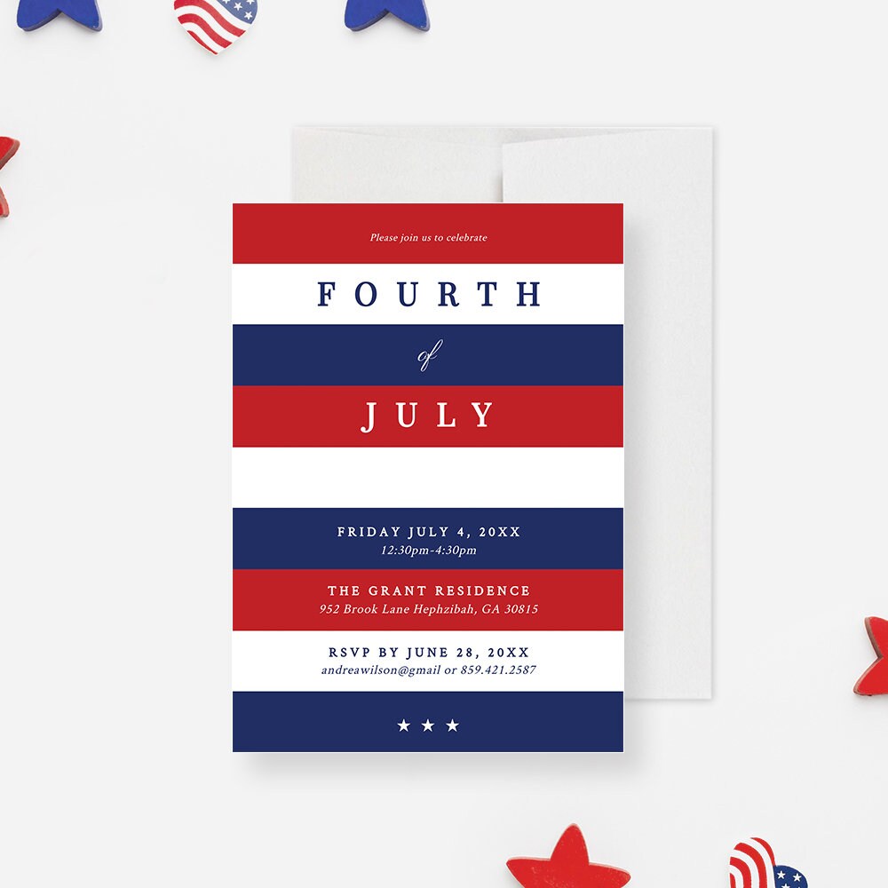 Patriotic Political Party Invitation Template, USA Red White and Blue