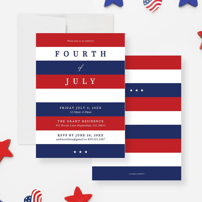 Patriotic Political Party Invitation Template, USA Red White and Blue Stripes, 4th of July Digital Download, Election Party