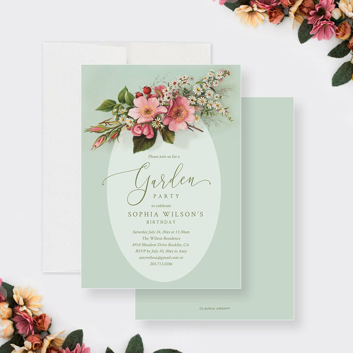 Garden Party Invitation Digital Download, Floral Spring Birthday Invites for Women Instant Download Print, Bridal Wedding Shower Cards