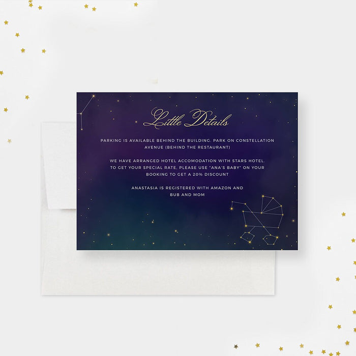 Celestial Themed Information Card Template, Printable Gender Neutral Baby Shower Details Card, Galaxy Constellation Info Card, Baby Stroller