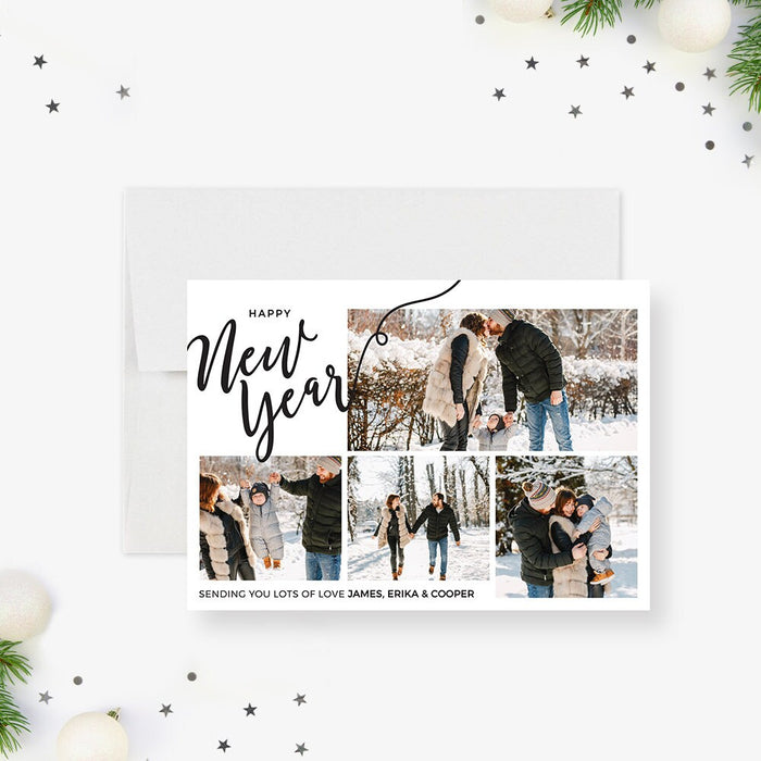 Happy New Year Family Greeting Card Template, Modern Holiday Printable Card Digital Download, Holiday Instant Download