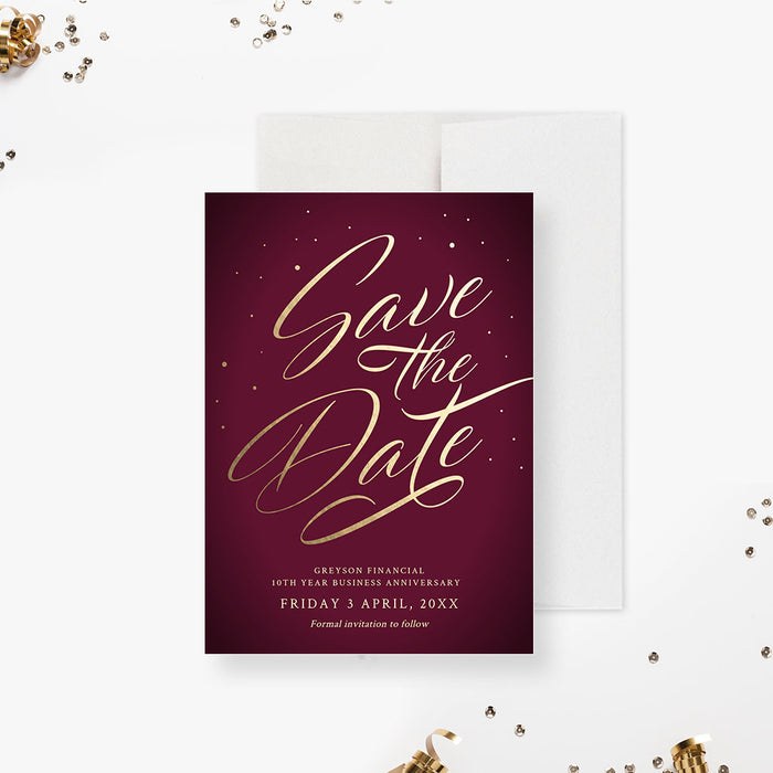Save the Date Template in Burgundy and Gold, Business Save the Date Digital Download, Elegant Company Save the Date