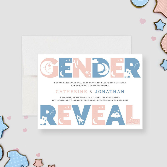 Gender Reveal Printable Party Invitation, Pink and Blue Editable Template, Boy or Girl Gender Reveal Invite Instant Digital Download