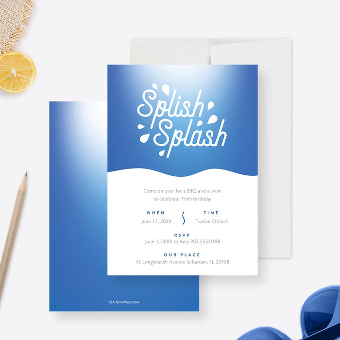 Splish Splash Kid's Pool Party Invitation Template, Swimming Pool Invites Digital Download, Summer Pool Party