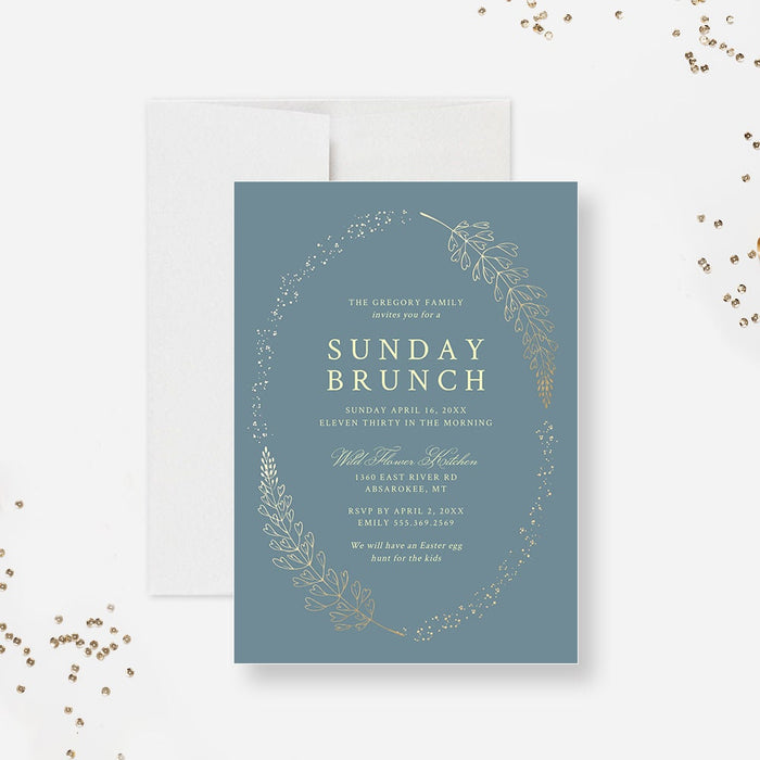 Brunch Party Invitation Editable Template, Bridal Shower Digital Download Invites,  Blue and Gold Engagement Party Invitation