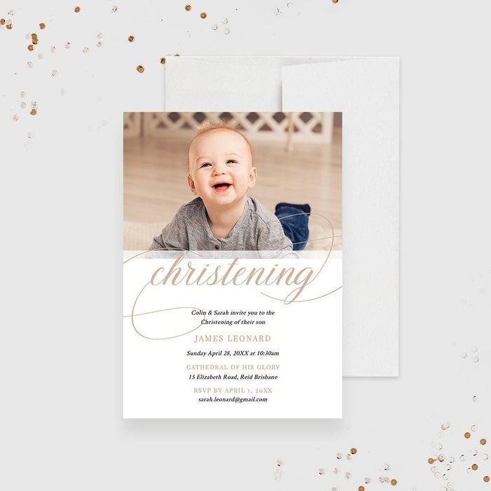 Religious Christening Party Invitation Template with Photo for Baby Boys and Girls, Christening Digital Download