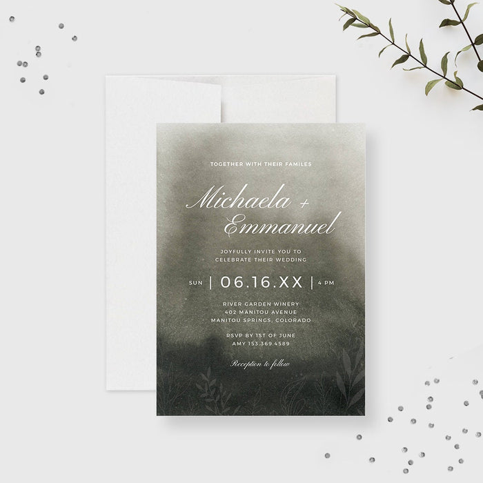 Dark and Moody Wedding Invitation Editable Template, Modern Wedding Invites Digital Download, Printable Watercolor Wedding Invitation