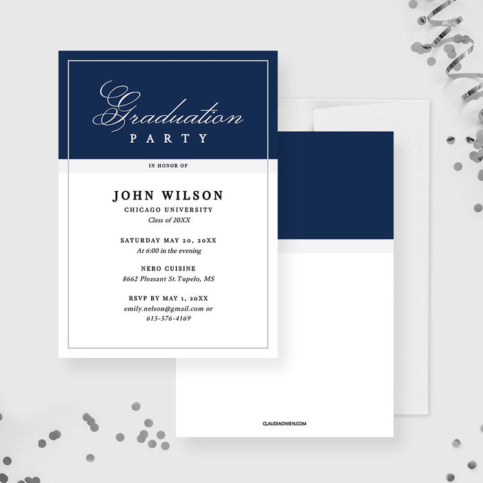 Graduation Party Invitation Editable Template, Formal and Simple University Graduation Printable Digital Download, High School Graduate