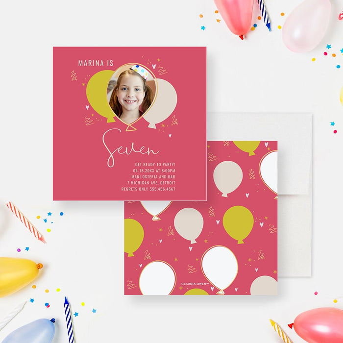 Kids Birthday Party Invitation with Photo Digital Download, 1st 2nd 3rd 4th 5th Birthday Digital Cards Template with Balloons