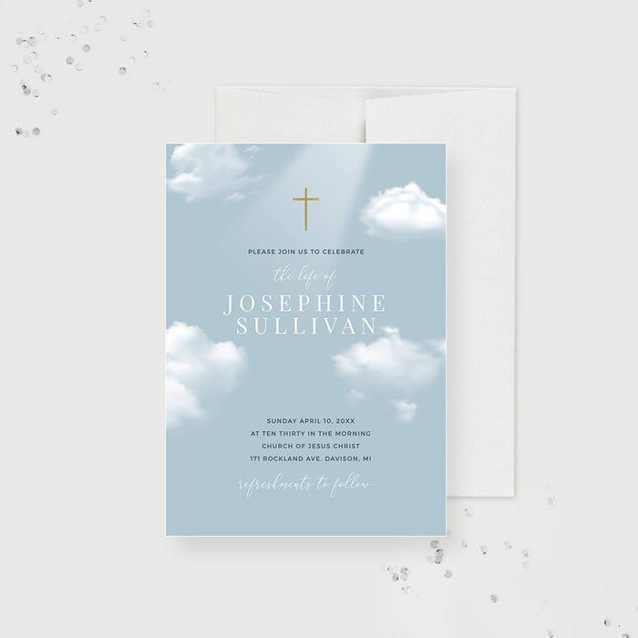 Angel in Heaven Celebration of Life Invitation Digital File, Order of Service Memorial Template Card, Funeral Announcement Ceremony Program