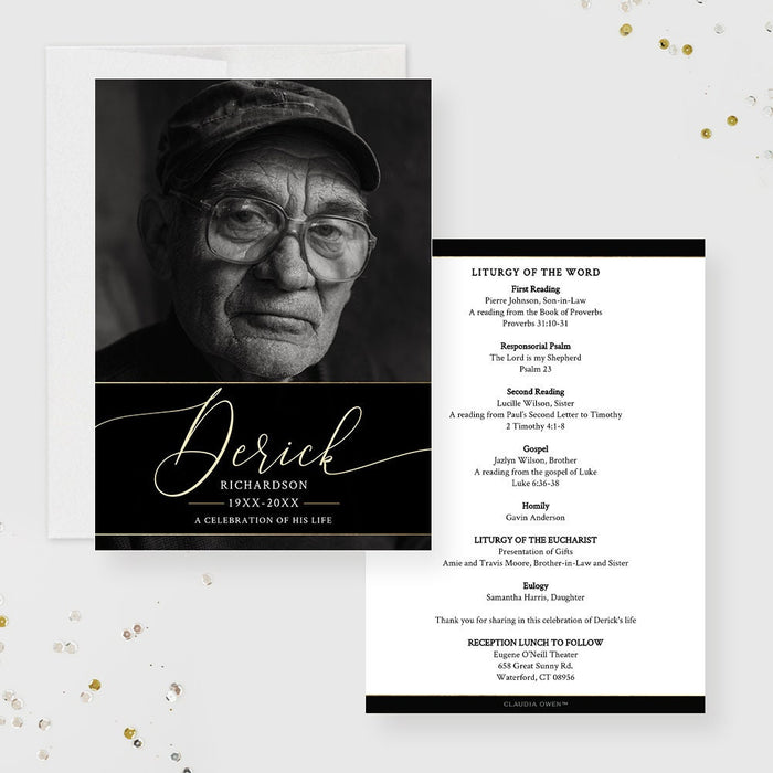 Celebration of Life with Funeral Program, Memorial Service Template with Photo, Printable Funeral Announcement, Obituary Template Card