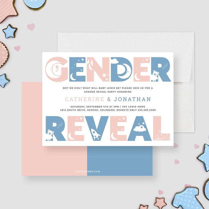 Gender Reveal Printable Party Invitation, Pink and Blue Editable Template, Boy or Girl Gender Reveal Invite Instant Digital Download