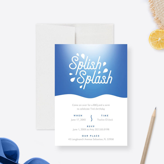 Splish Splash Kid's Pool Party Invitation Template, Swimming Pool Invites Digital Download, Summer Pool Party