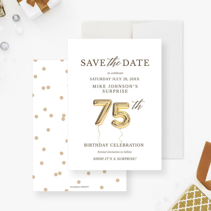 75th Save the Date Card Template, 75th Birthday Balloon Digital Download, 75th Business Anniversary Celebration