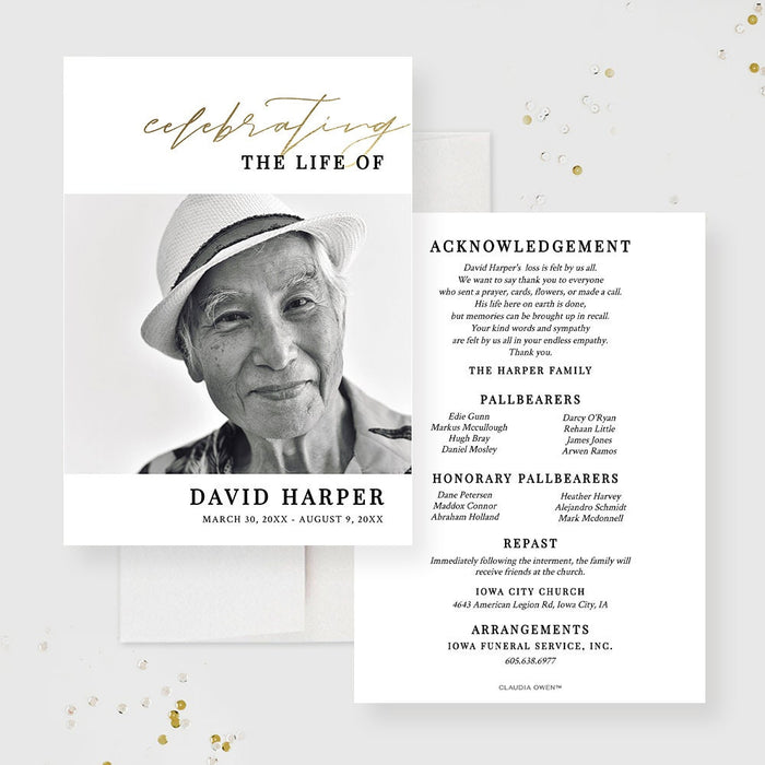 Celebration of Life with Funeral Program, Printable Memorial Cards, Obituary Template, Memorial Service Cards, Funeral Announcement