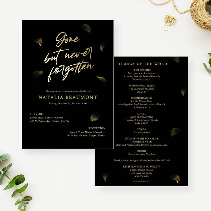 Gone But Never Forgotten Funeral Invitation Template, Celebration of Life Memorial Service Digital Cards, Funeral Ceremony Program of Events