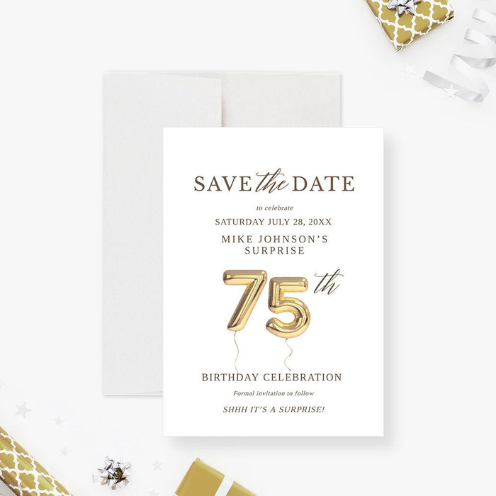 75th Save the Date Card Template, 75th Birthday Balloon Digital Download, 75th Business Anniversary Celebration