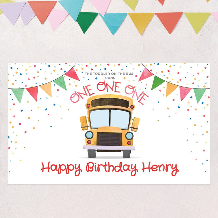 School Bus First Birthday Party Sign Template, Wheels on the Bus 1st Birthday Printable, The Toddler on the Bus Turns One One One