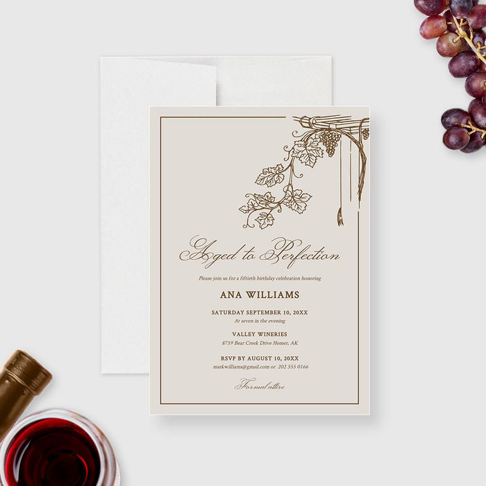 Aged to Perfection Wine Birthday Party Invitation Editable Template, Wine Tasting Printable Digital Download, Wine and Dine Happy Hour