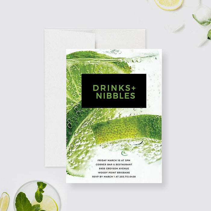 Drinks and Nibbles Invitation Editable Template, Cocktails Lime Drink Invite Digital Download, 21st 30th 40th 50th Adult Birthday Party