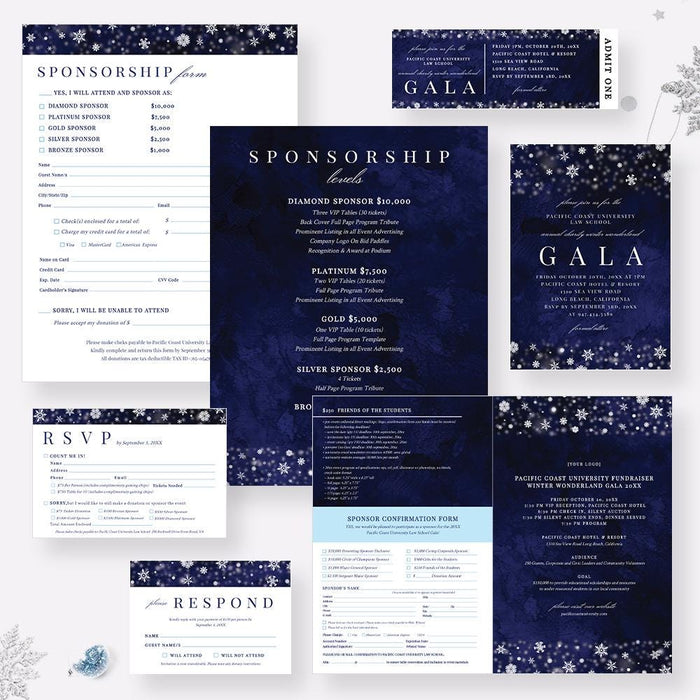 Winter Wonderland Gala Party Invitation Template, Sponsorship Form Digital Download, Event Program Template Bundle