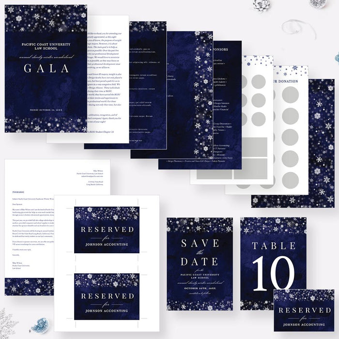 a set of wedding stationery with a blue and white theme