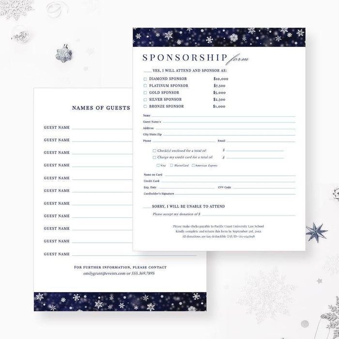 a blue and white snowflaked christmas gift list