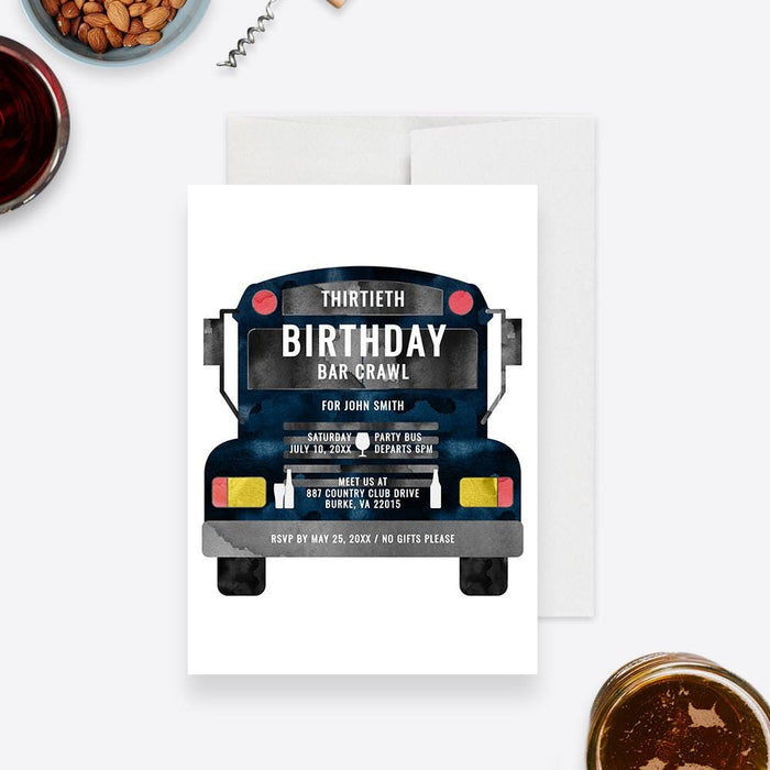 Bar Crawl Party Bus Invitation Template, Birthday Pub Crawl Invites Digital Download, Bachelor Party Invites