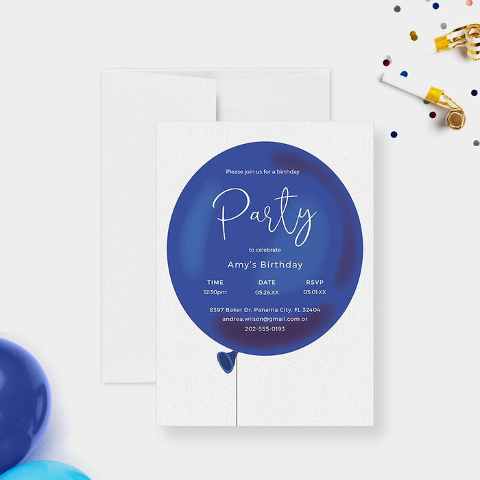 Balloon Birthday Party Invitation Editable Template, Baby Boy Shower Digital Download, 1st 2nd 3rd Toddler Birthday Party Instant Download