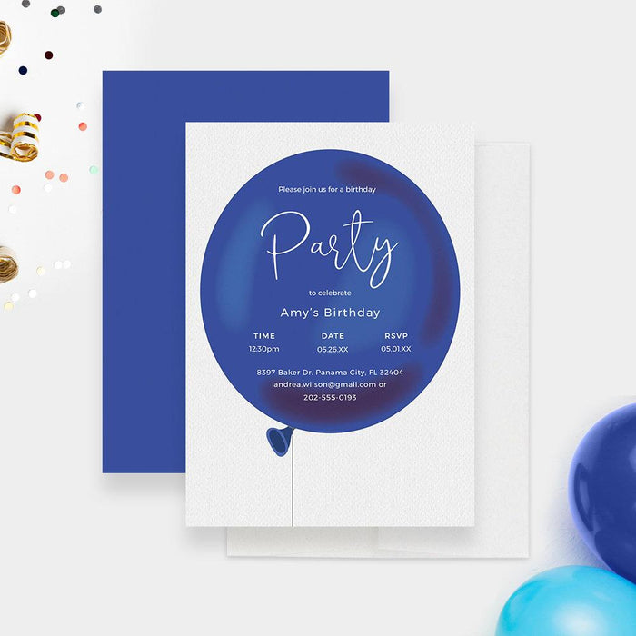 Balloon Birthday Party Invitation Editable Template, Baby Boy Shower Digital Download, 1st 2nd 3rd Toddler Birthday Party Instant Download