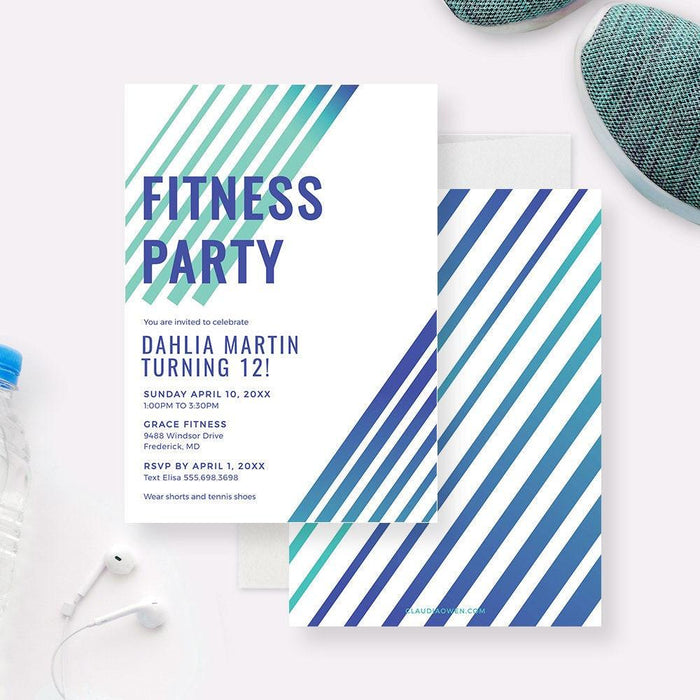 Fitness Party Invitation Editable Template, Workout Party Invites for Girls and Teens, Gym Birthday Digital Download, Sport Exercise Party