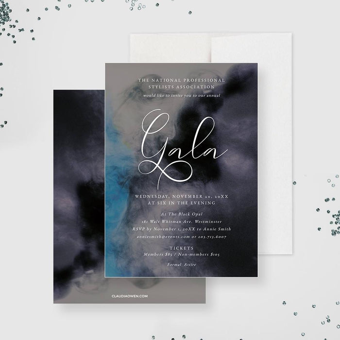 a black and white wedding card with the word gala on it