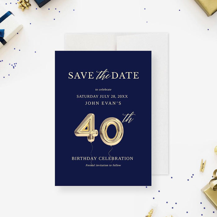 40th Save the Date Card Template, Fortieth Forty Birthday Balloon Digital Download, 40th Business Wedding Anniversary