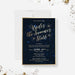 a navy blue and gold foil glitters under the summer stars graduation party card