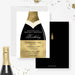 a black and gold birthday party with a bottle of champagne