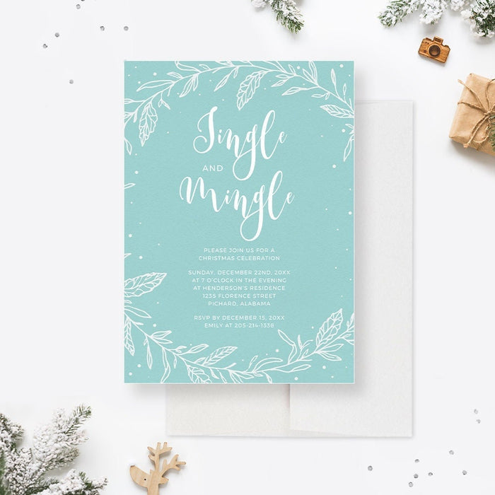 Jingle and Mingle Party Invitation Template, Christmas Party Digital Download, Winter Wreath Fiesta de Navidad Printable Invites