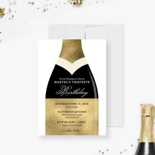 a black and gold wine bottle birthday party card