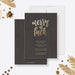 a black and gold christmas card with gold foil lettering