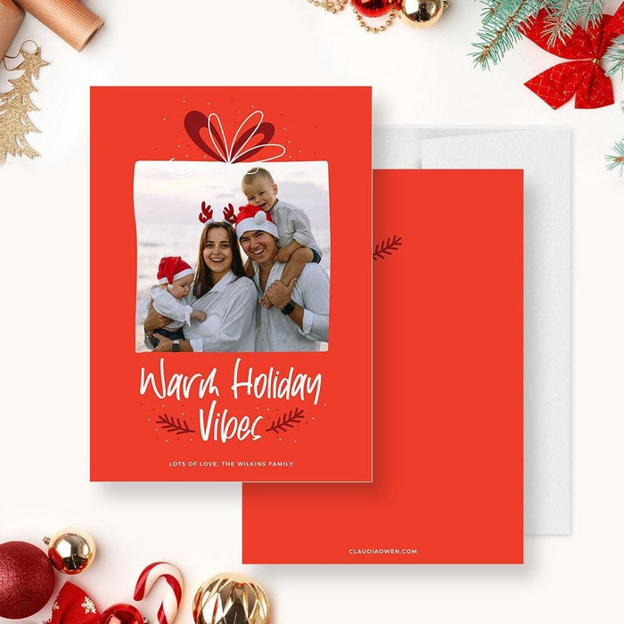 Warm Holiday Vibes Card with Photo, Christmas Photo Cards Instant Download, Family Holiday Greeting Card, Family Christmas Template