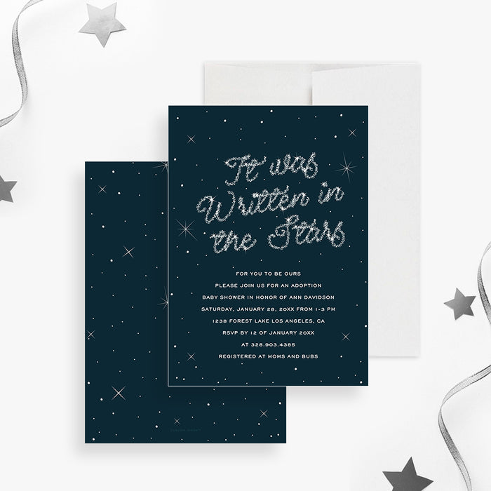 It was Written in the Stars Adoption Baby Shower Invitations, Starry Night Adoption Baby Shower Cards for Girl and Boy, Unique Baby Announcement Cards