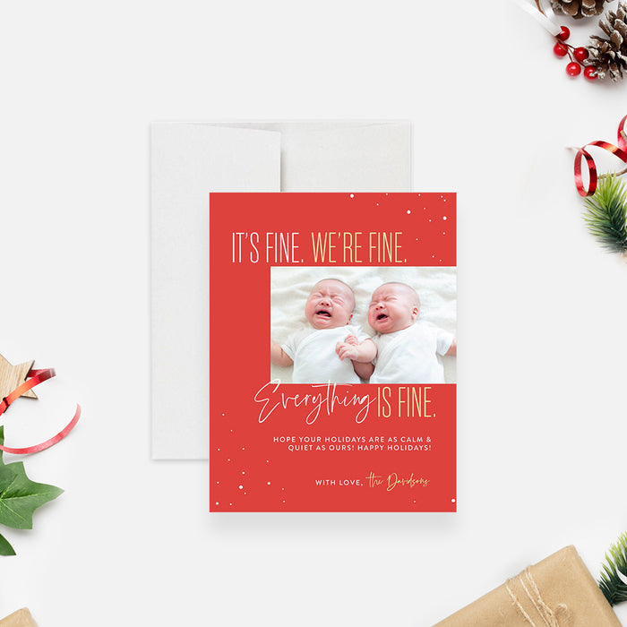 Fun Holiday Cards with Kids Photo, Funny Family Christmas Greeting Cards in Red and White