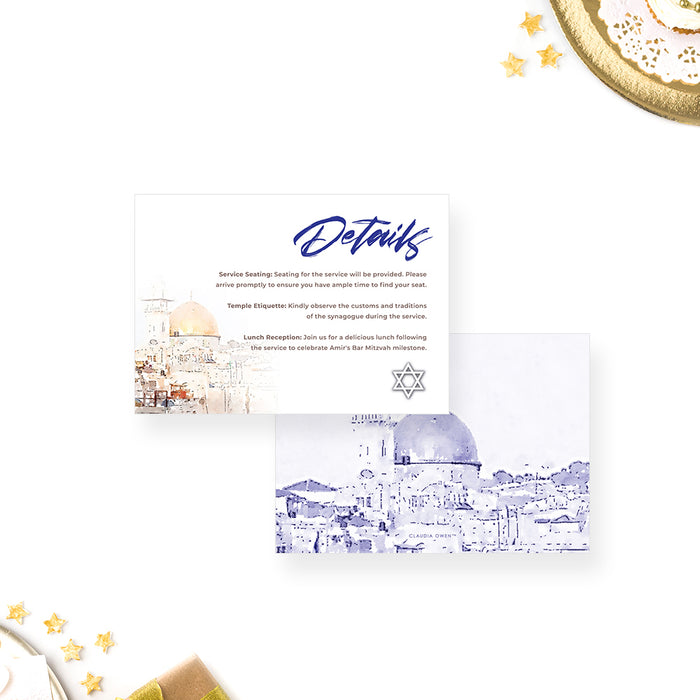 Bar Mitzvah Invitation Card with Watercolor Dome of the Rock Illustration, Personalized Jewish Birthday Invitations, B'nai Mitzvah Invites