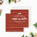 Pet-themed save the date card featuring a red striped background, white text, and bone design for holiday paw-ty or Christmas celebration.-front-back