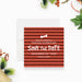 Pet-themed save the date card featuring a red striped background, white text, and bone design for holiday paw-ty or Christmas celebration.-front