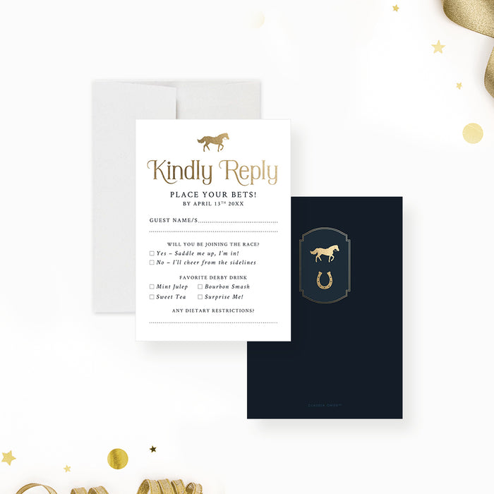 Personalized Kentucky Derby Party Invitation Navy Gold
