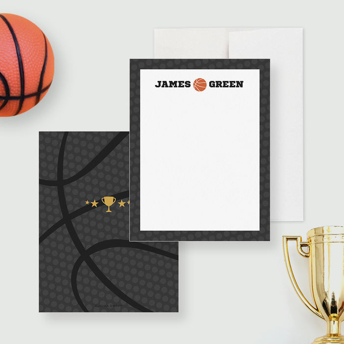 Personalized basketball note card for children with ball illustration