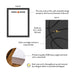 Note card packaging with design details and quality information.