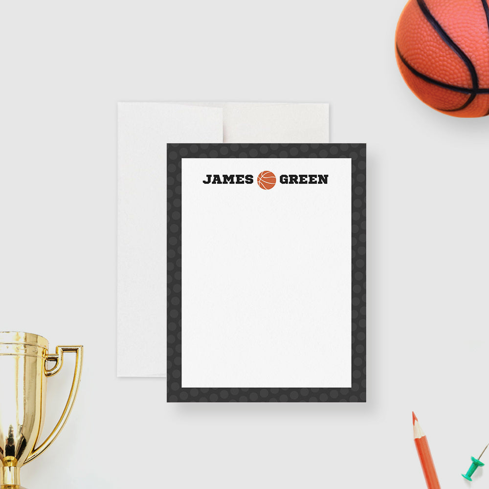Personalized Basketball Note Cards Kids Sports Stationery Set