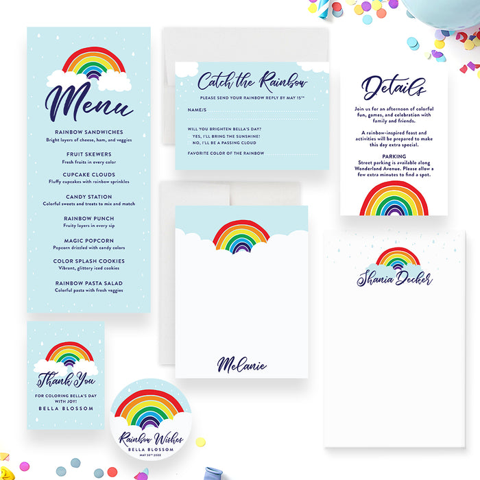 Rainbow Birthday Invitation Kids Colorful Party Invite