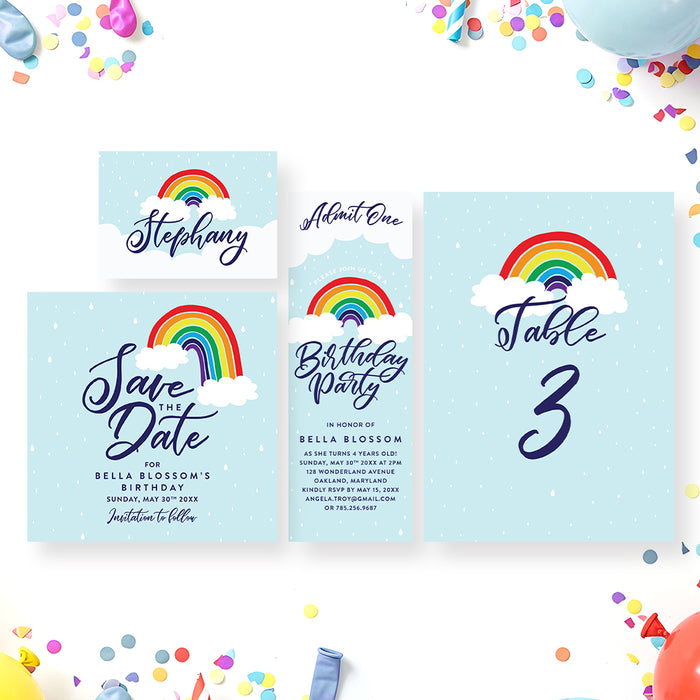 Rainbow Birthday Invitation Kids Colorful Party Invite